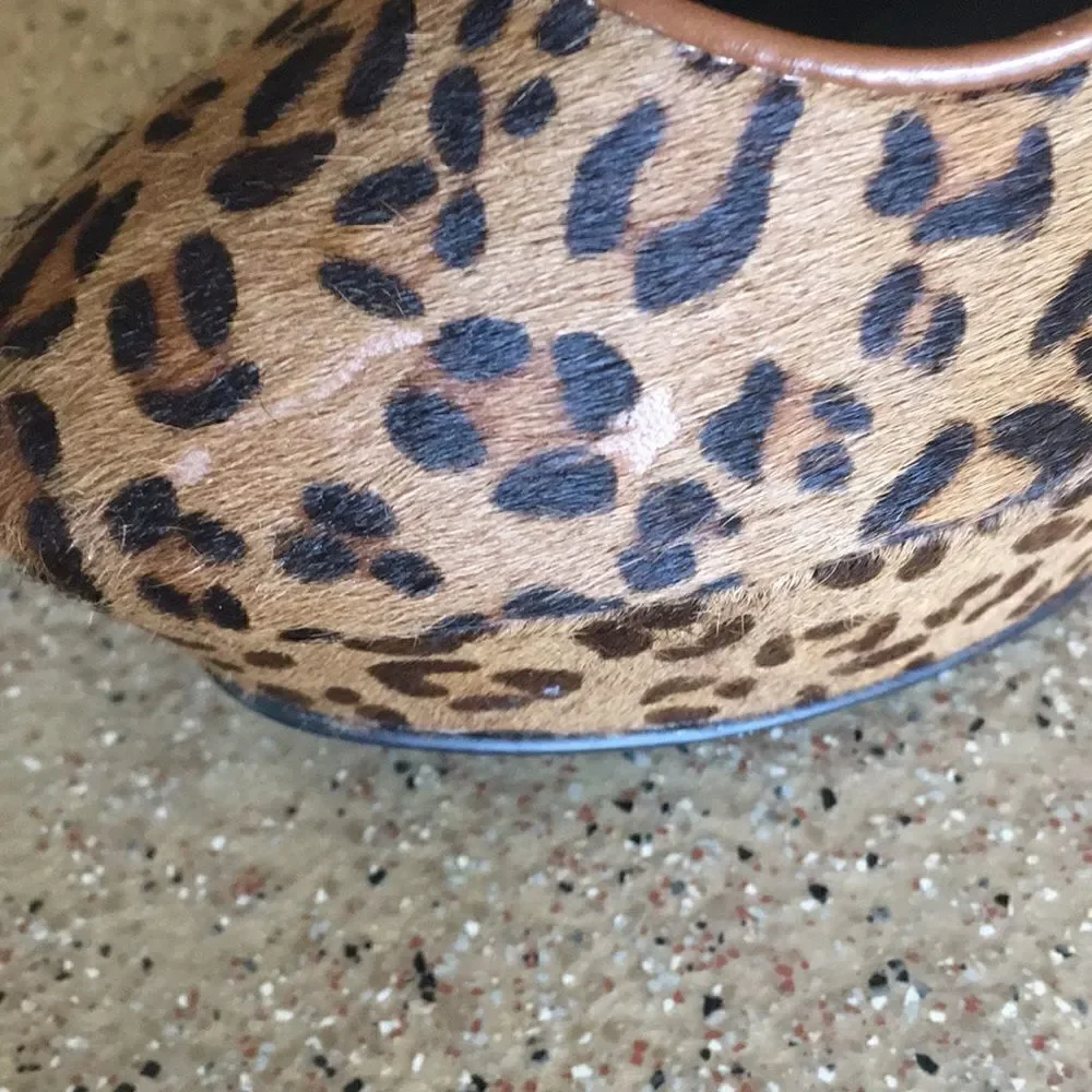 Leopard print calf hair platform heels